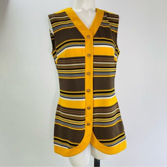 Vintage Koret of California Stripped Yellow Brown Vest Union Made - Picture 1 of 11